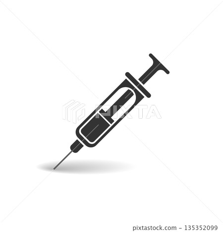 Syringe icon in flat style. Coronavirus vaccine inject vector illustration on isolated background. Covid-19 vaccination sign business concept. Syringe icon in flat style. Coronavirus vaccine inject vector illustration on isolated background. Covid-19 vaccination sign business concept. 135352099