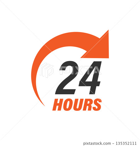 24 hours service icon in flat style. All day business and service vector illustration on isolated background. Quick service time sign business concept. 24 hours service icon in flat style. All day business and service vector illustration on isolated background. Quick service time sign business concept. 135352111