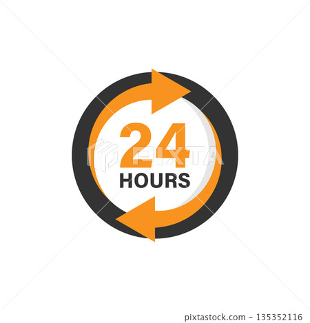 24 hours service icon in flat style. All day business and service vector illustration on isolated background. Quick service time sign business concept. 24 hours service icon in flat style. All day business and service vector illustration on isolated background. Quick service time sign business concept. 135352116