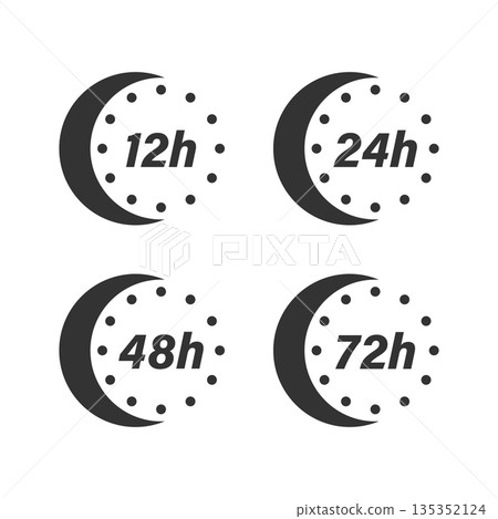 12, 24, 48 and 72 hours clock icon in flat style. Timer countdown vector illustration on isolated background. Delivery service time sign business concept. 12, 24, 48 and 72 hours clock icon in flat style. Timer countdown vector illustration on isolated background. Delivery service time sign business concept. 135352124