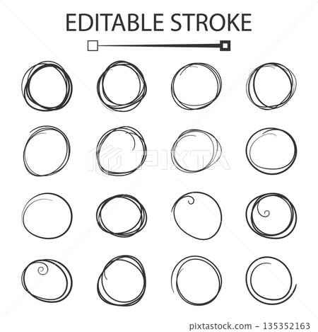 Hand drawn scribble circles icon in flat style. Shape frame vector illustration on isolated background. Scrawl doodle sign business concept. 135352163