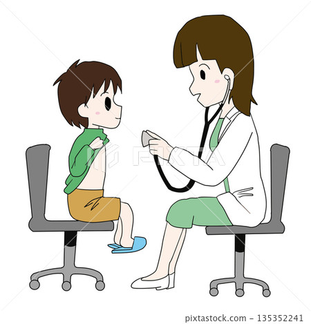 Illustration of a female doctor examining a child Illustration of a female doctor examining a child 135352241