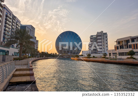 Abu Dhabi, United Arab Emirates - January 10, 2026: Aldar Headquarters Circular Skyscraper in Abu Dhabi 135352332