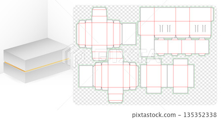 White Gift Box Packaging Mockup with Gold Accent and Die Cut Templates for your product in the form foldable crease thickness for bakery shops, products compartments unique designs White Gift Box Packaging Mockup with Gold Accent and Die Cut Templates for your product in the form foldable crease thickness for bakery shops, products compartments unique designs 135352338