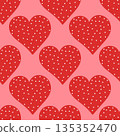 Vector seamless pattern red hearts with dots. Vector illustration for Valentines Day, baby shower, birthday, wedding print. 135352470