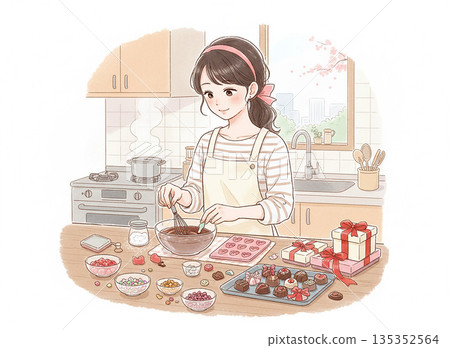 Woman making valentine chocolate 135352564