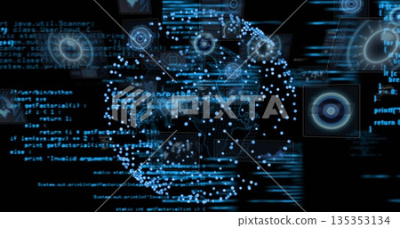 Rendering digital sphere forming in virtual interface, with Java and Python code and HUD overlays Rendering digital sphere forming in virtual interface, with Java and Python code and HUD overlays 135353134