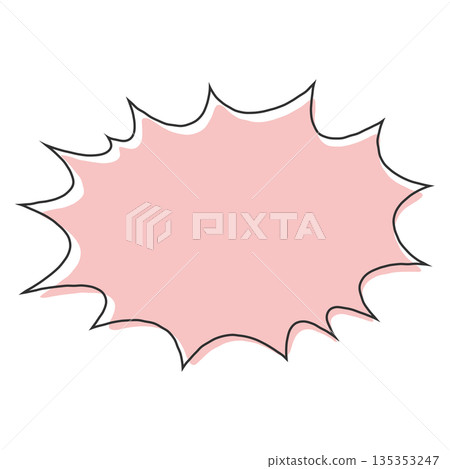 Hand-drawn simple horizontal jagged speech bubble (pink, red) 135353247
