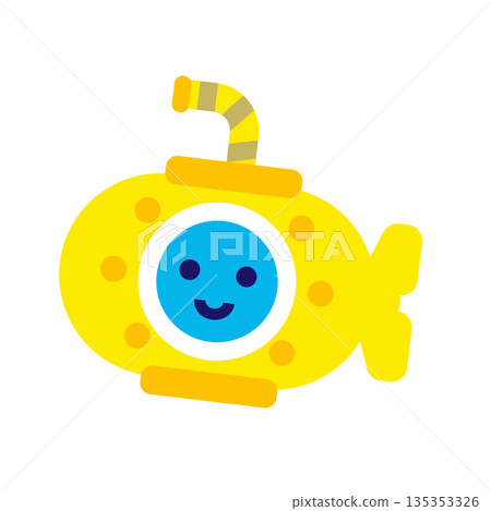 Cute character illustration of a smiling yellow submarine Cute character illustration of a smiling yellow submarine 135353326