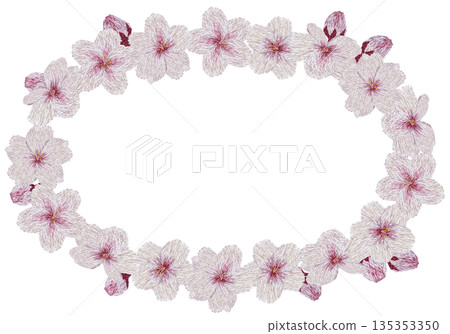 【櫻花圓形邊框】手工刺繡插畫素材 【櫻花圓形邊框】手工刺繡插畫素材 135353350