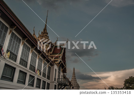 The beauty of The Temple of the Emerald Buddha (Wat Phra Kaew) and the Grand Palace at twilight, This is an important buddhist temple and a famous tourist destination, It is located in the historic The beauty of The Temple of the Emerald Buddha (Wat Phra Kaew) and the Grand Palace at twilight, This is an important buddhist temple and a famous tourist destination, It is located in the historic 135353418