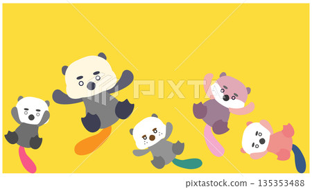 各種海獺的可愛角色插圖 135353488