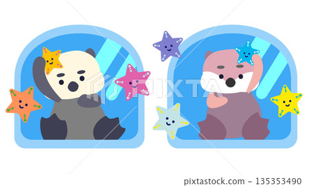 窗外可愛的水獺和星星插圖 135353490
