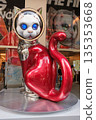 Ginza street art installation featuring a colorful cat sculpture 135353668