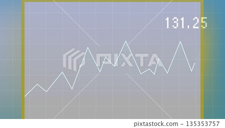 Displaying white zigzag chart moving across grid framed in gold on panel, showing label 131 Displaying white zigzag chart moving across grid framed in gold on panel, showing label 131 135353757