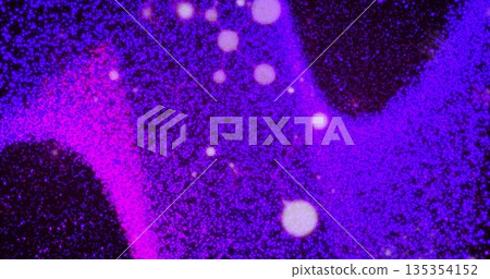 Swirling waves of purple and blue dots moving on abstract dark digital backdrop, with glowing spots Swirling waves of purple and blue dots moving on abstract dark digital backdrop, with glowing spots 135354152