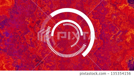 Showing white circular progress indicator in digital design, with marbled red and purple background 135354156