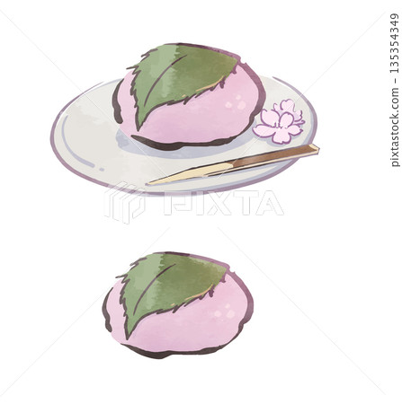 Illustration material: Hand-drawn Sakuramochi, Sakuramochi, Japanese sweets, Japanese sweets "Sakuramoc Illustration material: Hand-drawn Sakuramochi, Sakuramochi, Japanese sweets, Japanese sweets "Sakuramoc 135354349