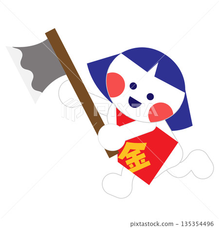 Cute character illustration of Kintaro swinging an axe Cute character illustration of Kintaro swinging an axe 135354496