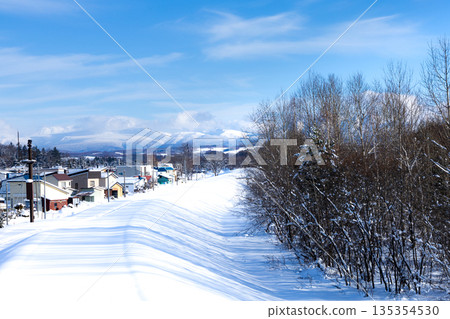北海道美瑛町美瑛川沿岸的河畔高爾夫球場，攝於隆冬時節 135354530