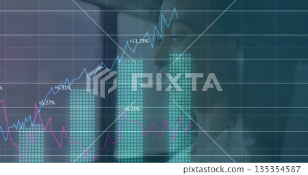 Analyzing woman wearing glasses, white shirt at office window, with financial charts, copy space Analyzing woman wearing glasses, white shirt at office window, with financial charts, copy space 135354587