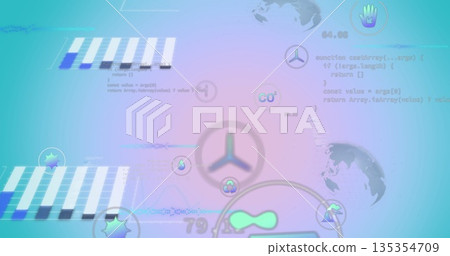Floating circle with three-pronged icon on dashboard, showing data and droplet and CO? icons 135354709