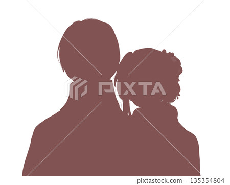 Man and woman wearing kimono hugging each other, collar, bust up, silhouette 135354804