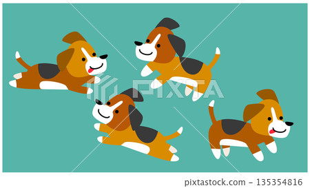 一隻可愛的比格犬奔跑的插圖 一隻可愛的比格犬奔跑的插圖 135354816