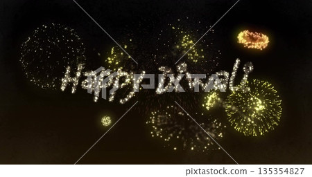 Image of happy diwali over fireworks on night sky background 135354827