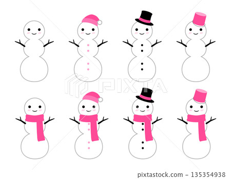 可愛雪人三層主線組 粉紅色 135354938