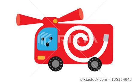 Cute character illustration of a fire truck with a hose 135354943