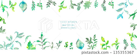水彩畫。水彩植物向量插圖集。夏季簡約植物向量背景。 水彩畫。水彩植物向量插圖集。夏季簡約植物向量背景。 135355367