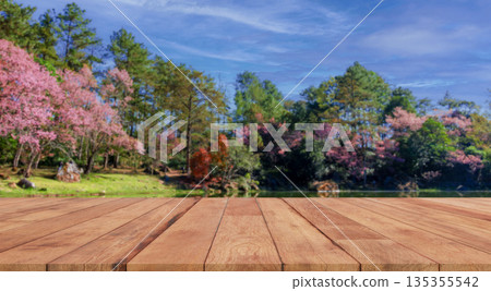 perspective wooden board over blurred naturel background 135355542