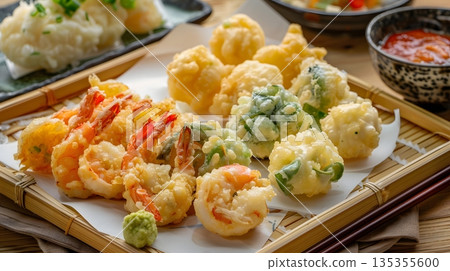 Freshly fried tempura assortment 135355600