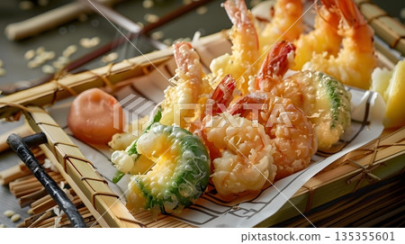 Freshly fried tempura assortment 135355601