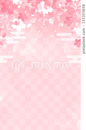 Hand-drawn cherry blossom Japanese style petal frame_top_vertical Hand-drawn cherry blossom Japanese style petal frame_top_vertical 135355656