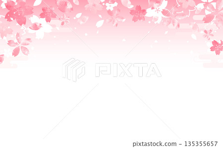 Hand-drawn cherry blossom Japanese style petal frame_top_no background_horizontal Hand-drawn cherry blossom Japanese style petal frame_top_no background_horizontal 135355657
