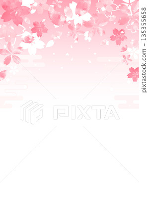 Hand-drawn Japanese-style cherry blossom petal frame _ top _ no background _ vertical Hand-drawn Japanese-style cherry blossom petal frame _ top _ no background _ vertical 135355658
