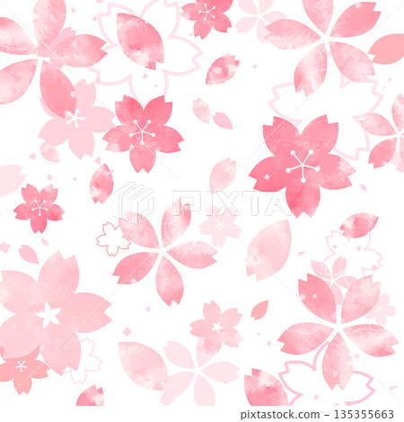 手繪日式櫻花花瓣背景_無背景_正方形 135355663