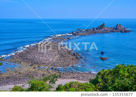 View of Mitsuishi and Sagami Bay from the walkway at Manazuru Cape in Manazuru Town, Kanagawa Prefecture in summer View of Mitsuishi and Sagami Bay from the walkway at Manazuru Cape in Manazuru Town, Kanagawa Prefecture in summer 135355677