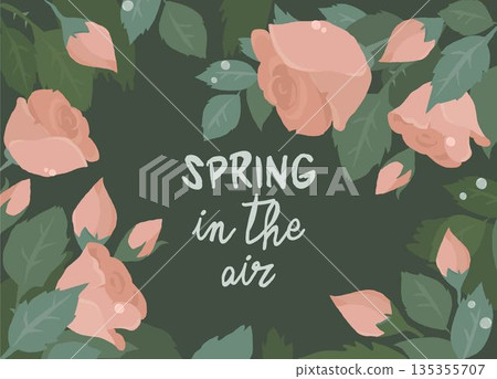 Greeting Card with Rose Roses on Green Background Greeting Card with Rose Roses on Green Background 135355707