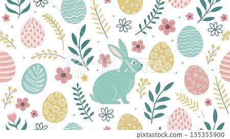 Cute Easter seamless pattern illustration pastel color palette 135355900