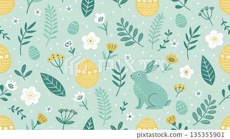 Cute Easter seamless pattern illustration pastel color palette 135355901