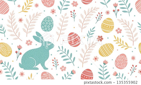 Cute Easter seamless pattern illustration pastel color palette 135355902