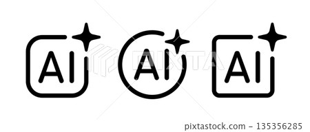 AI star icon set. Artificial intelligence symbol. Digital AI robot sign. Magic star icon. Smart assistant sign. Modern graphic design element. Vector illustration isolated on white background AI star icon set. Artificial intelligence symbol. Digital AI robot sign. Magic star icon. Smart assistant sign. Modern graphic design element. Vector illustration isolated on white background 135356285