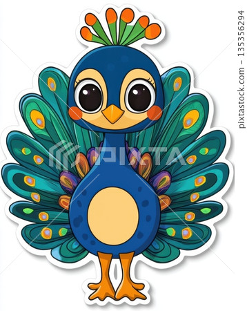 cute cartoon peacock chick on white background 135356294