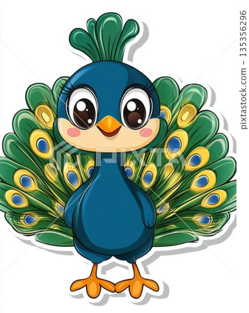 cute cartoon peacock chick on white background cute cartoon peacock chick on white background 135356296