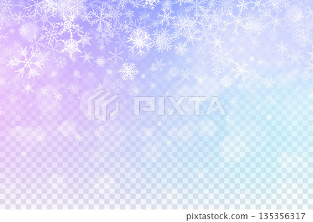 Falling snowflake vector sky background with light transparent texture. Winter icy sparkles and crystals. Christmas holiday frozen holographic iridescent abstract backdrop. 135356317