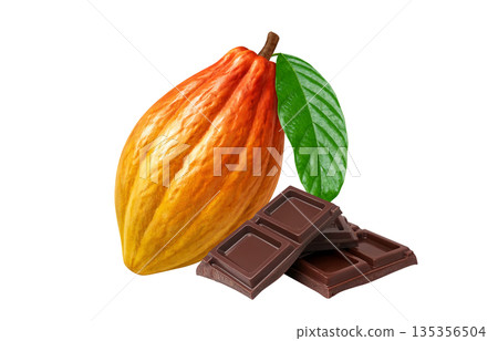 插畫、可可、巧克力、可可果、水果、可可豆莢、白色背景、巧克力、糖果、水果、情人節 135356504