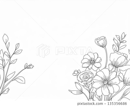 Black and white sketch style bouquet background 135356686